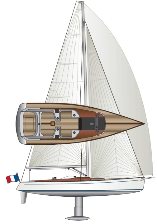 Typical daysailer. Flowing lines, little freeboard, hardly any superstructure. The telescopic lifting keel is an option