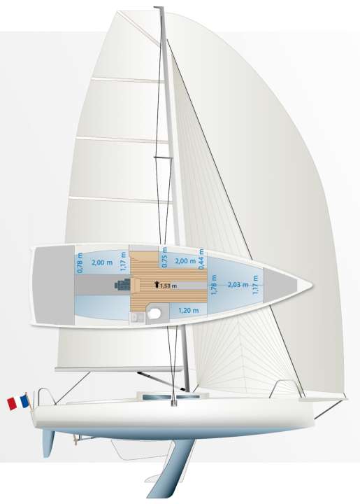 The fixed keel with ballast bomb is standard. However, almost all Black Pepper boats are ordered with a
ordered with a hydraulic swivelling keel.  The powerful sail plan stands for high performance under sail. There are variants | Drawing: YACHT Grafik