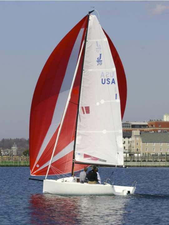   Typical J: A huge gennaker is set on the retractable bowsprit