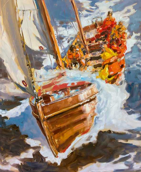 "Oevelgönne" en été 1979 sur le chemin de Schleimünde à Maasholm. Il y a beaucoup de vent - peu après cette scène, le cotre a chaviré.