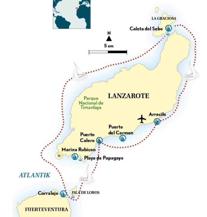 I porti si trovano sulla costa meridionale e orientale dell'isola; la registrazione avviene tramite il canale VHF 9.