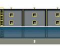Empty chamber: The three illustrations on this page show a schematic representation of the three steps of a mountain lock - i.e. upstream. The lower gate 2 is open for entry from underwater 1, but the upper gate 4 with its gates is closed