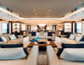 Main deck aft: Sinot has dedicated a separate palette to each deck. In the large saloon, silvery grey and shades of blue dominate the colour scheme