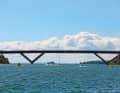 Unter der erst 2014 eröffneten Motalabron führt das Fahrwasser des Göta- Kanals aus dem Hafen von Motala hinaus auf den Vättern.