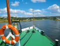A trip on the paddle steamer on the Elbe above Dresden with the Waldschlösschen Bridge ahead