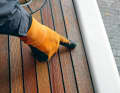 Step 2 - Treat: At the edges, where the deck is less exposed, soft wood fibres are often visible, which should be sanded away