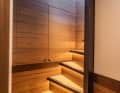 The spiral staircase leads to the cabins