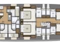 Unterdeck: Ein  für die Größenordnung ungewöhnliches Layout mit fünf Gästekabinen und einer VIP-Suite ganz vorn