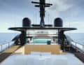 Sundeck: Auch dieser Bereich ist zweigeteilt. Den Übergang zwischen beiden Höhenebenen markiert ein gläserner Pool mit 360-Grad-Panorama