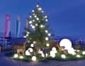 Weihnachtliche Dekoration am Hafen im schweizerischen Romanshorn