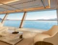 All-round view: The fully glazed, 290 square metre panoramic lounge is located around 25 metres above the sea and is reserved for charter guests.
