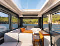 The interior of the Wayfinder 38 with all the options such as the small galley and the extra sofa.