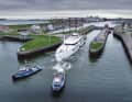 Ten Amels 60 sailed through the lock, behind which Damen Yachting created 120 new metres of quay.