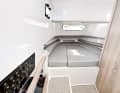 Two people can sleep in the cabin without any problems. The mattress measures 1.96 x 1.77 metres.