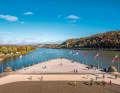 The forecourt of the Deutsches Eck juts out into the two bodies of water