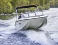The boat from the front when travelling through a wave