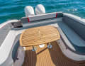 An optional lowerable table also allows for a sun lounger in the cockpit