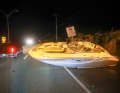 Oncoming traffic: A pleasure craft on a street in Port Charlotte.