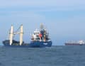 Two cargo ships in the English Channel on a westerly course.