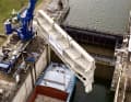 The new lock gate was brought into position by crane