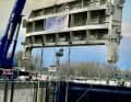 The new steel gate weighs 82 tonnes