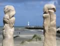 Sculpture "Verzoening" (Reconciliation) at the pilot tower in Nieuwpoort. It marks the northernmost point of the Western Front during the First World War.