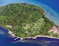 Aerial view of Vilm with jetty and holiday resort.