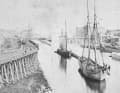 The schooner "F. J. King" (foreground) in a Great Lakes harbour.