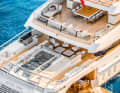 Main deck, aft: The eye-catcher is the pool with a glass floor and a capacity of 11,000 litres. If you take a dip there, you can look out through the glass bulwark aft