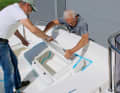 In addition to the swim ladder, stowage boxes are also installed on board