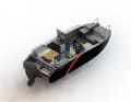 It can take a beating. Stability and function are important. The aluminium W 10 is aimed at professionals from the police, fire brigade, etc. Robust construction, solid fittings, folding bow ramp and the outboard motor mounted on a lift make the W 10 a "shallow-water suitable" lifeboat and cargo barge.

	Info: http://www.alucat.fi