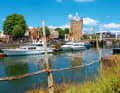 The Zuidhavenpoort as a pretty backdrop to the moorings in the Oude Haven of Zierikzee