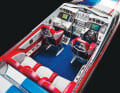 The five bucket seats provide lateral support during the wild ride.