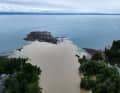 Durch das Hochwasser wurden Baumstämme und Bruchholz in den Bodensee geschwemmt. So wie hier an der Mündung der Argen direkt neben der Marina Ultramarin