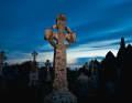 Celtic grave crosses in the last light of day.