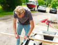To minimise drift, we build a centreboard bridge from roof battens. It is about 2 cm wider than the boat. Our centreboards are bolted to it
