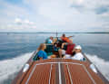 Travelling in style - to the roar of eight cylinders: The hacker craft replica "Miss Thousand Islands II" is part of the museum's in-water fleet, which can be used to book short trips to the islands of the St Lawrence River on the Canadian border. View from the third cockpit