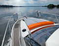 A different take on upholstery colours: orange-grey is the name of the selection on our test boat