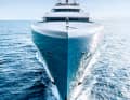 Slim foredeck: The bow area was narrow, the hull bulbous. Refuelling tests gave "Aviva" 20 percent less resistance and smaller engines