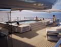 The aft main deck is the social meeting point during the day. The pool measures 18 square metres.