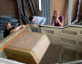 Step 1: Inspection of the refit boat and discussion of the work to be done. GRP damage is marked