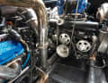 662 SCI COMP: With the blue paintwork, the aluminium belt pulleys and the polished stainless steel manifolds, the three Mercury Racing engines turn the engine compartment into a work of art. Thanks to the large cover, the mechanic can easily reach even the furthest corner