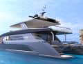 The rear view of the Kevlar catamaran. Easy to see - the lowerable bathing platform