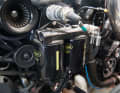 VGT500 The three Swedish diesel engines have sufficient space in the engine compartment of the 1501. A large external filter with water separator and sight glass ensures clean fuel for each engine. The two oil filters are easily accessible in front of the belt drive