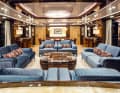 Saloon on the main deck: oak wood dominates, sometimes stained dark, sometimes natural - always seven-ply and with a high-gloss finish