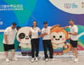 The motosurf team as part of Team Germany at the World Games in Chengdu (from left): DMYV motosurf representative Burkhard Meyer zu Allendorf with motosurfers Jennifer Beckmann and Sebastian Lux and coach Fabian Kusche.