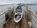 Luca Dini was inspired by sports cars. The bridge nocks are streamlined, with two tenders parked at the front.