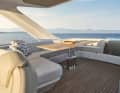 The flybridge offers an elegant open-air area.
