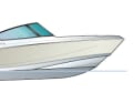 Wrong: If the bow remains low in the water, the trim tab is too far forward and the propulsion force of the outboard pushes the nose of the boat downwards.