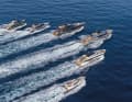 Die Viefalt der Ferretti-Flotte in Fahrt.Zur Gruppe gehören die Marken Riva, Pershing, Ferretti Ycahts, Wally, CRN, Custom Line und Itama.